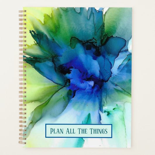 "Plan Alle Dingen" Abstracte Bloemen in Blauw Planner (Voorkant)