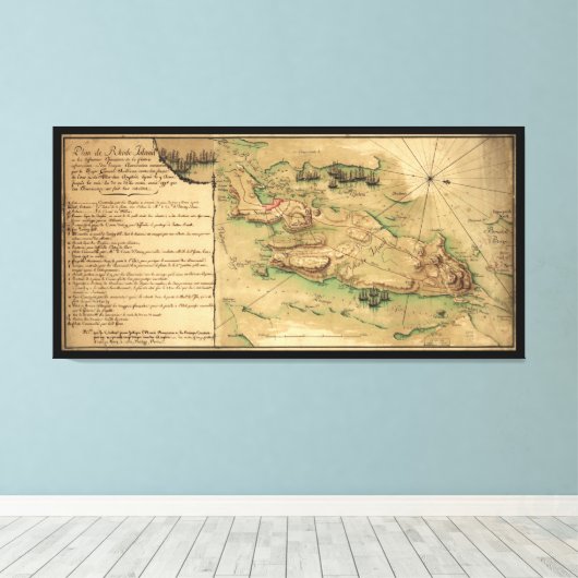 Plan de Rhode Island Map (1778) Canvas Afdruk (Insitu (Houten vloer))