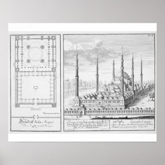 Plan en Uitzicht van de Blauwe Moskee (1609-16), g Poster (Voorkant)