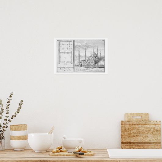 Plan en Uitzicht van de Blauwe Moskee (1609-16), g Poster (Keuken)