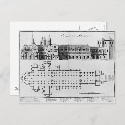 Plan en verhoging van Cluny Abbey Briefkaart (Voorkant / Achterkant)