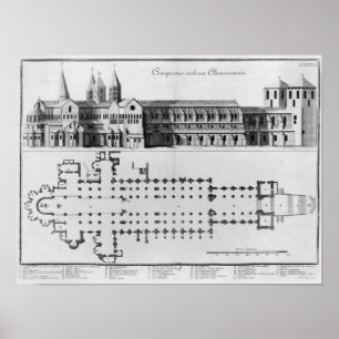 Plan en verhoging van Cluny Abbey Poster