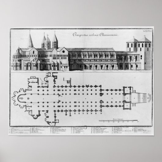 Plan en verhoging van Cluny Abbey Poster (Voorkant)