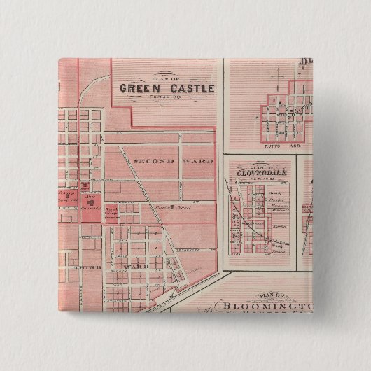 Plan Green Castle, Putnam Co met Bloomington Vierkante Button 5,1 Cm (Voorkant)