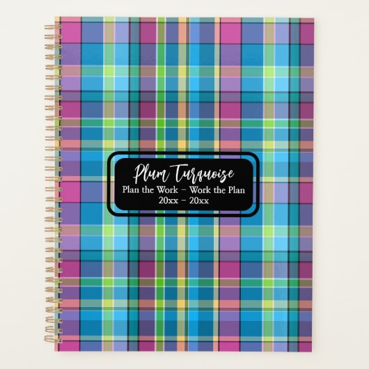 Plan het werk het Plan Turquoise Paarse Plaid Planner (Voorkant)