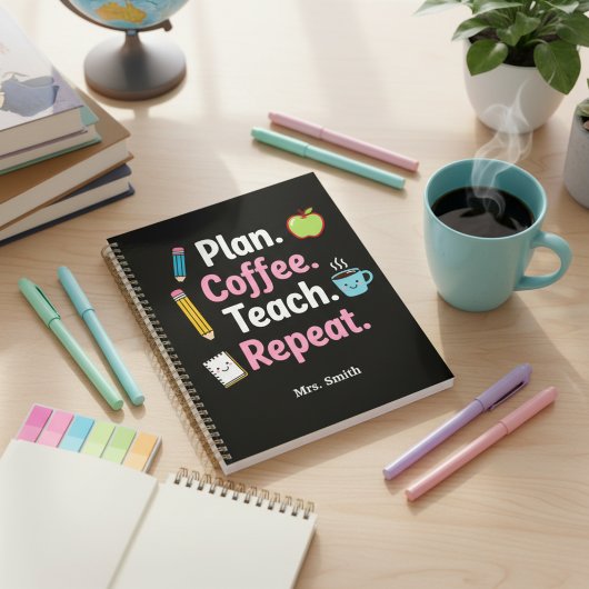 Plan. Koffie. Lesgeven. Herhalen. Grappige Weerpla Planner
