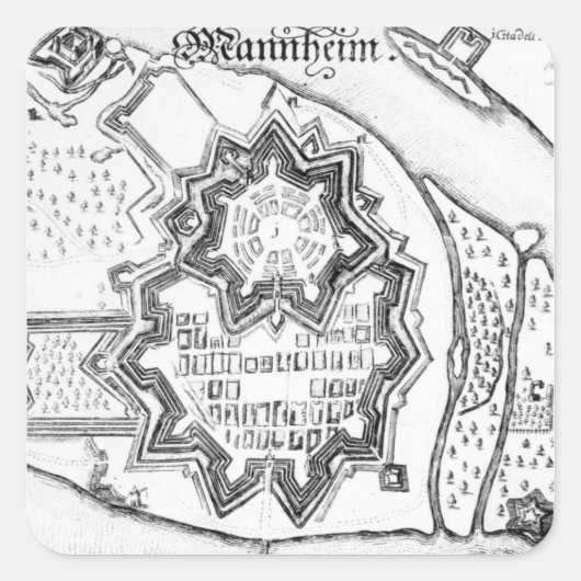 Plan Mannheim, Duitsland 1690 Vierkante Sticker (Voorkant)