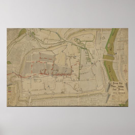 Plan of the Water Supply System in Görlitz, 1794 Poster (Voorkant)