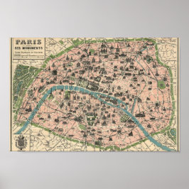 Plan Paris en zes monumenten Poster