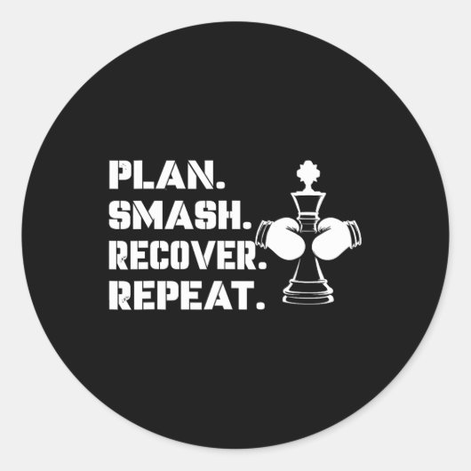 Plan. Smash. Recover. Repeat.' - Chess Boxing Ronde Sticker (Voorkant)