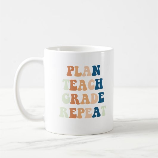 Plan Teach Grade Herhaal Grappige Leraar Quote Koffiemok (Links)
