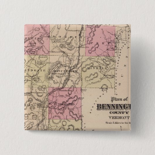 Plan van Bennington County, Vermont Vierkante Button 5,1 Cm (Voorkant)
