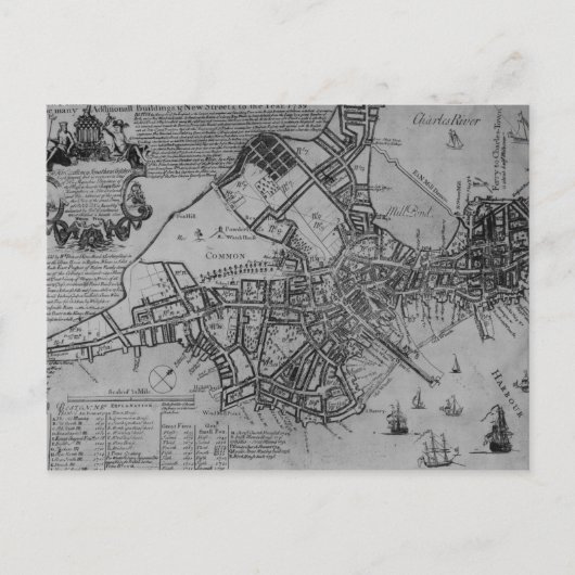 Plan van Boston, New England, 1739 Briefkaart (Voorkant)