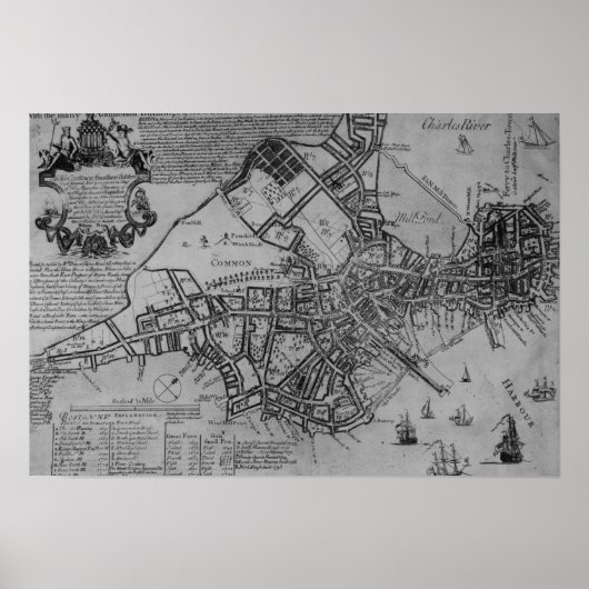Plan van Boston, New England, 1739 Poster (Voorkant)
