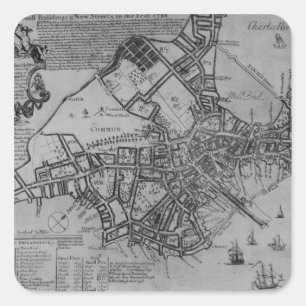 Plan van Boston, New England, 1739 Vierkante Sticker