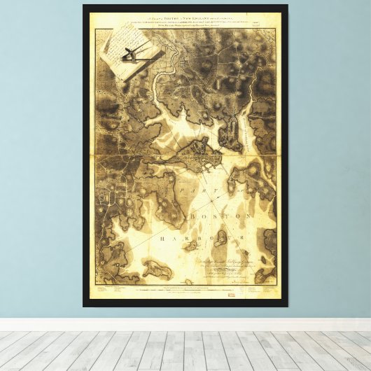 Plan van Boston van Henry Pelham (1775-1776) Canvas Afdruk (Insitu (Houten vloer))