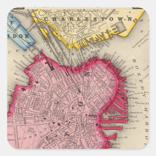 Plan van Boston Vierkante Sticker (Voorkant)