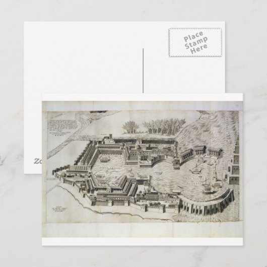 Plan van de haven van Ostia Antica, gegraveerd doo Briefkaart (Voorkant / Achterkant)