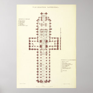 Plan van de kathedraal van Winchester Poster