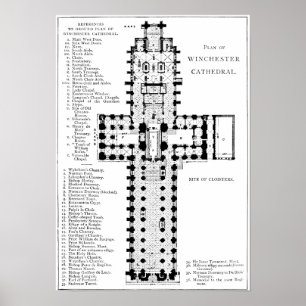 Plan van de kathedraal van Winchester Poster