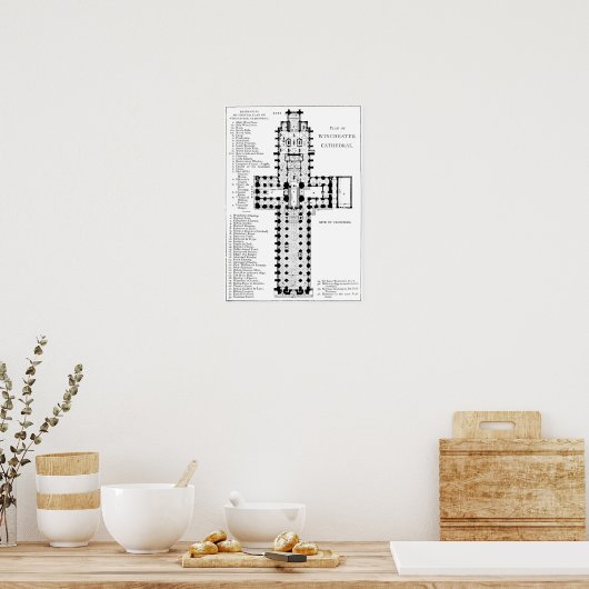 Plan van de kathedraal van Winchester Poster (Keuken)