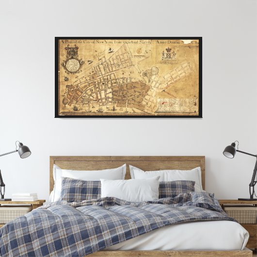 Plan van de New York-kaart (1755) Canvas Afdruk (Insitu (Slaapkamer))