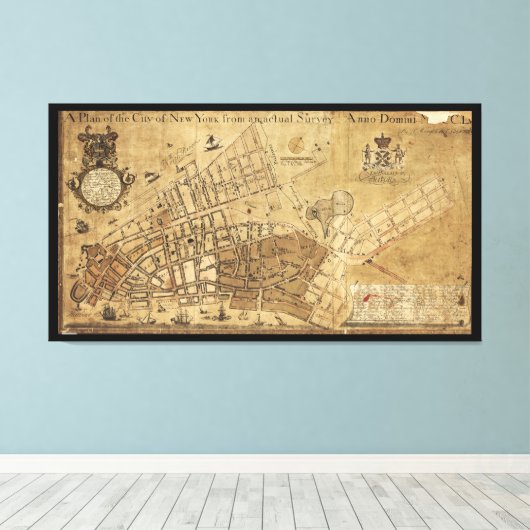 Plan van de New York-kaart (1755) Canvas Afdruk (Insitu (Houten vloer))