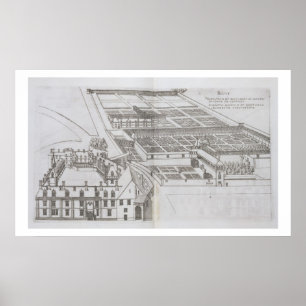 Plan van de omsloten tuinen en Chateau de Gaillo Poster