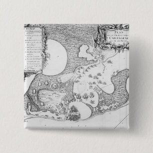 Plan van de stad en de haven van Cartagena Vierkante Button 5,1 Cm