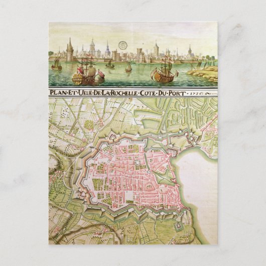 Plan van de stad La Rochelle, 1736 Briefkaart (Voorkant)