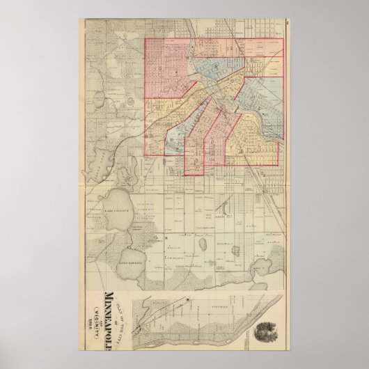 Plan van de stad Minneapolis en de omgeving Poster (Voorkant)