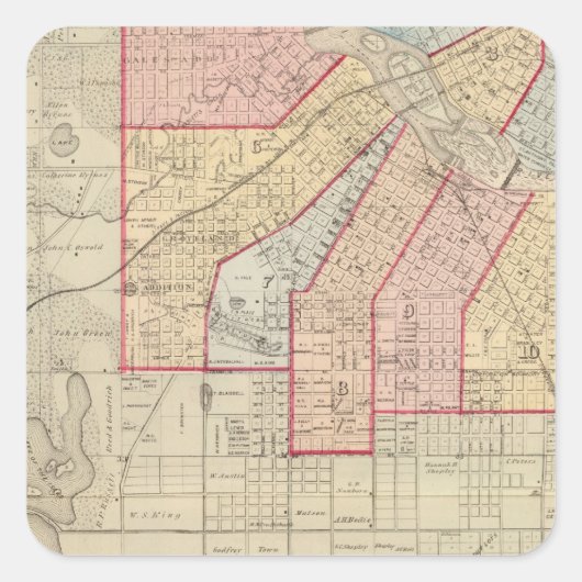 Plan van de stad Minneapolis en de omgeving Vierkante Sticker (Voorkant)