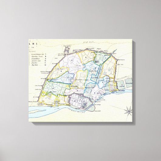 Plan van Delhi 1857-58, gegraveerd door Guyot & Canvas Afdruk (Voorkant)