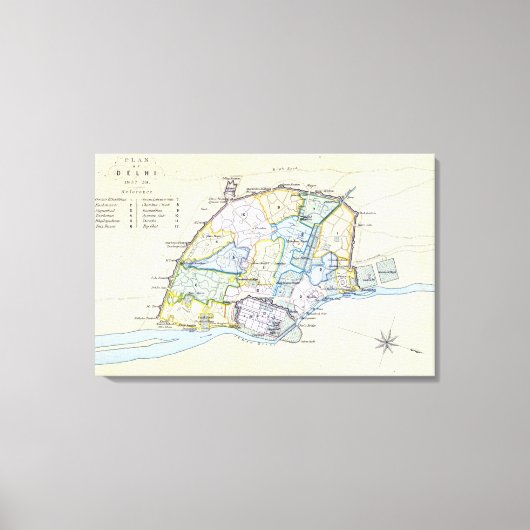 Plan van Delhi 1857-58, gegraveerd door Guyot & Canvas Afdruk (Voorkant)