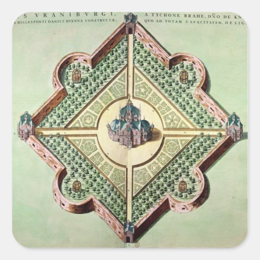 Plan van het Kasteel en Observatorium Vierkante Sticker (Voorkant)