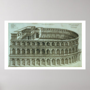 Plan van het theater van Marcellus, Rome, 1558 (en Poster