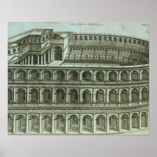 Plan van het theater van Marcellus, Rome, 1558 (en Poster (Voorkant)