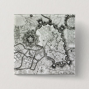 Plan van Lissabon, 1736 Vierkante Button 5,1 Cm