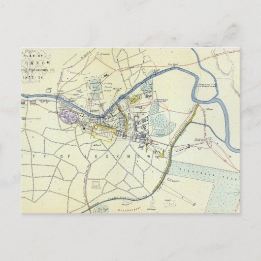 Plan van Lucknow waarin de Verrichtingen worden ge Briefkaart (Voorkant)