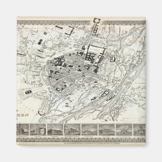 Plan van München - 1844 tekening Magneet (Voorkant)
