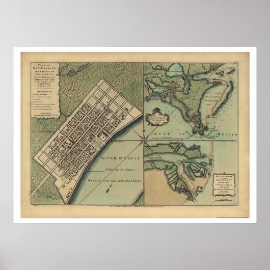 Plan van New Orleans Map 1759 Poster (Voorkant)