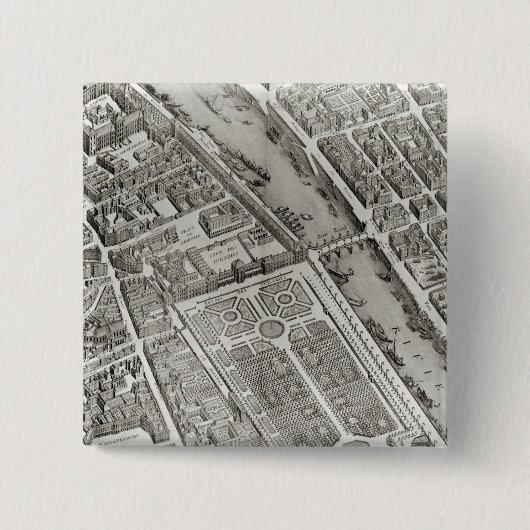 Plan van Parijs, bekend als het "Plan de Turgot" Vierkante Button 5,1 Cm (Voorkant)