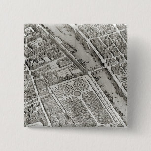 Plan van Parijs, bekend als het "Plan de Turgot" Vierkante Button 5,1 Cm
