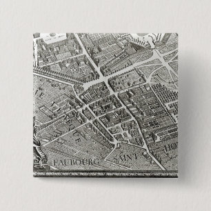 Plan van Parijs, bekend als het "Plan de Turgot" Vierkante Button 5,1 Cm