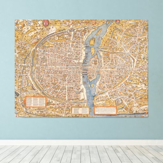Plan van Parijs door Truschet en Hoyau Circa 1550 Canvas Afdruk (Insitu (Houten vloer))
