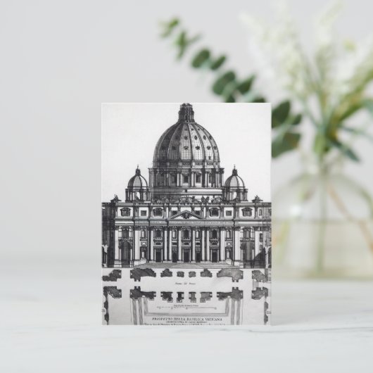 Plan van St. Peter, Rome, gegraveerd door Briefkaart (Staand voorkant)