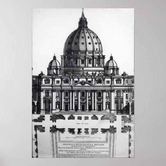 Plan van St. Peter, Rome, gegraveerd door Poster (Voorkant)