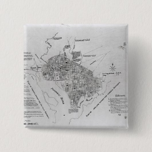 Plan van Washington D.C. Vierkante Button 5,1 Cm (Voorkant)