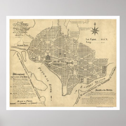 Plan van Washington DC Map 1792 Poster (Voorkant)