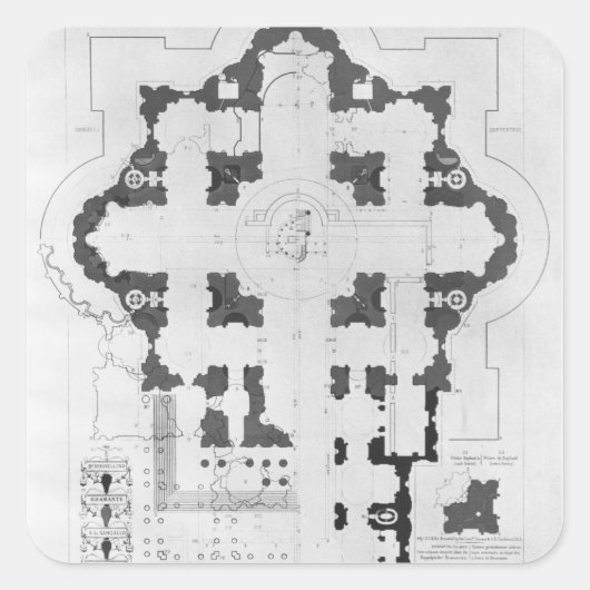 Plan voor de Basilica van Sint-Peter Vierkante Sticker (Voorkant)